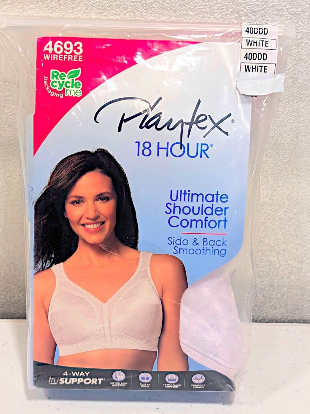 Playtex 18 Hour 46DDD White Wirefree Shoulder Comfort Bra 4693